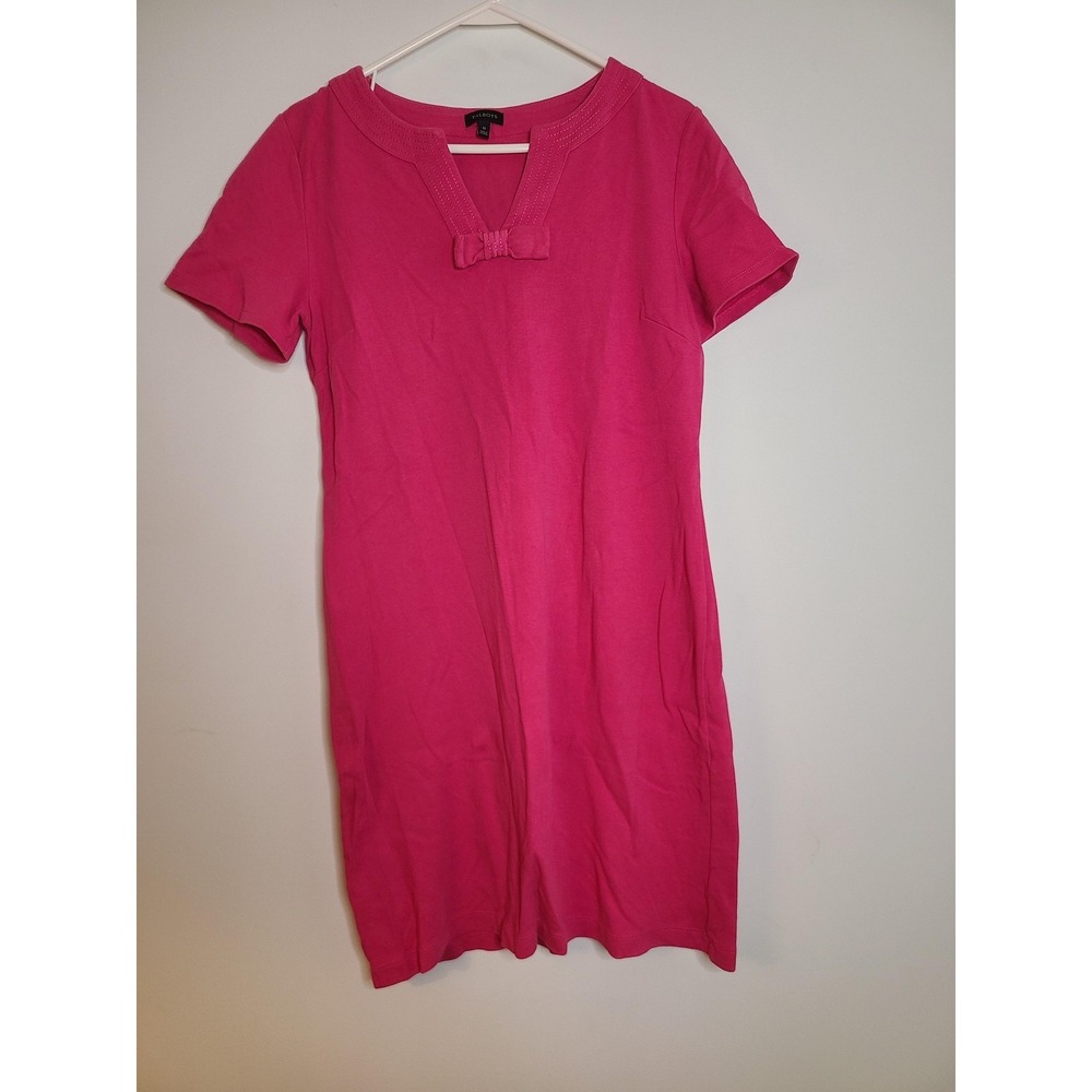 Talbots‎ Dress Womens Medium Pink Square Neck Bow T-Shirt Knit Cotton Casual